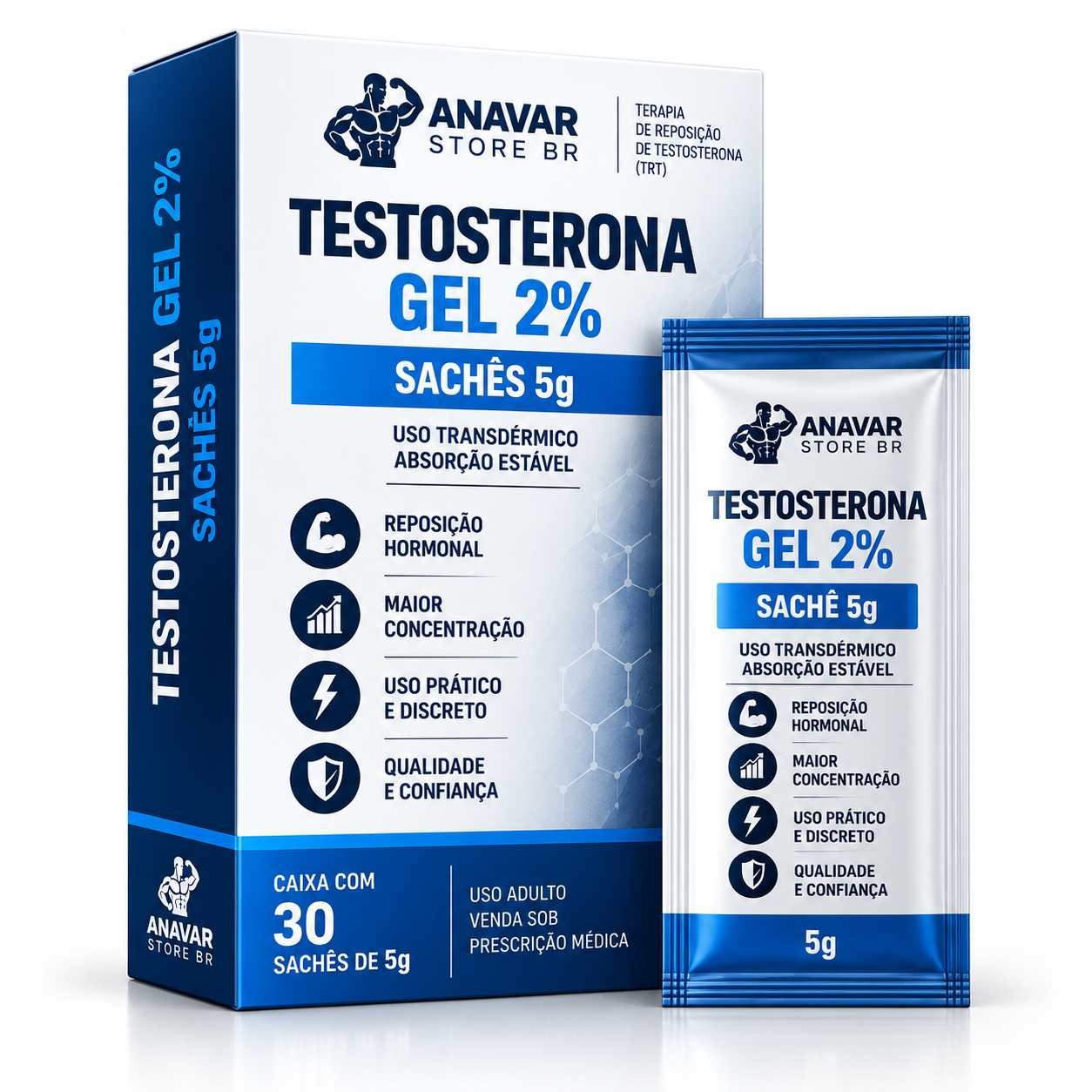 Testosterona Gel 2% – Sachês 5g (Caixa com 30 unidades)